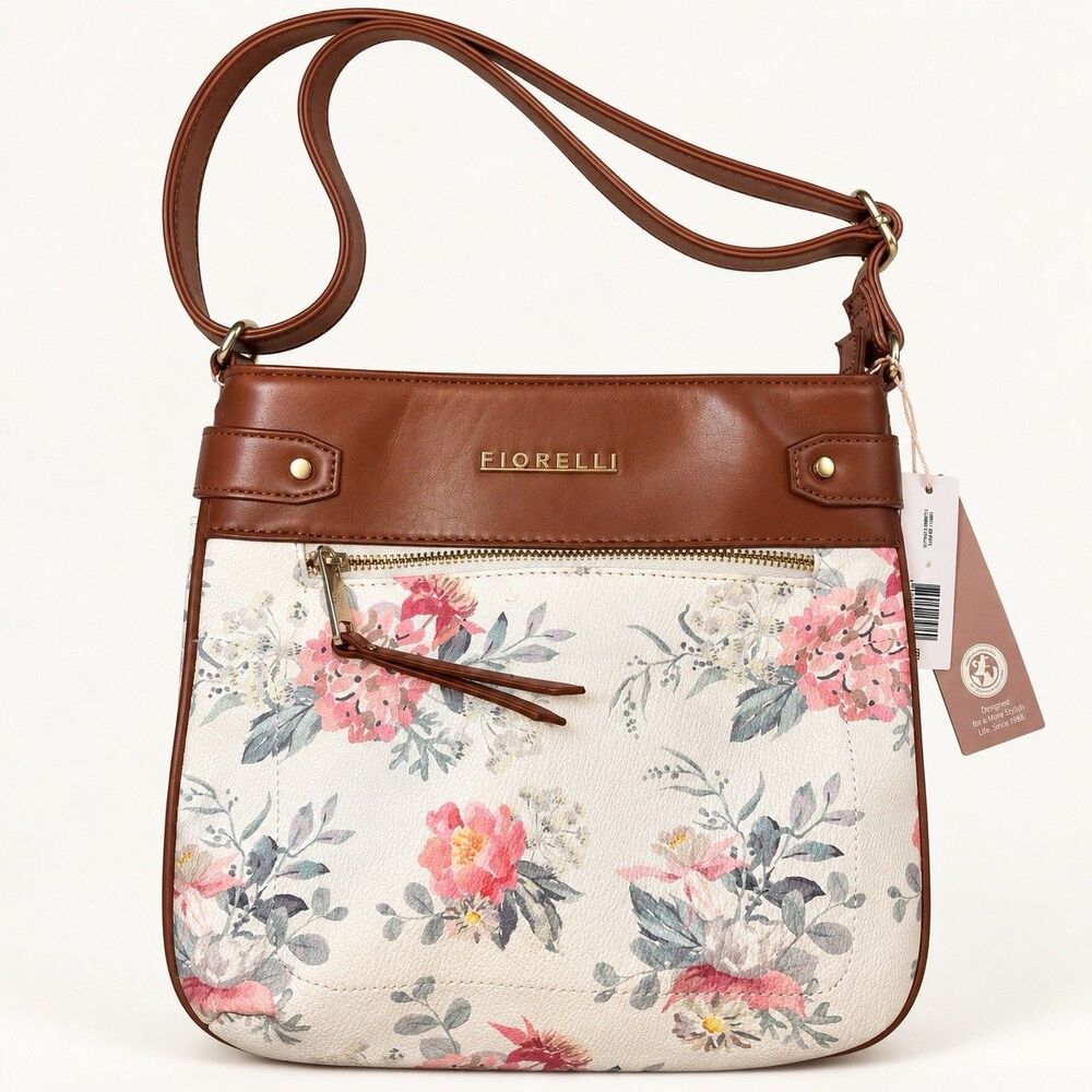 Fiorelli Floral Crossbody Bag Cream Pink Brown Trim Shoulder Purse Tags NWT E